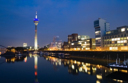 Night scene of the Media harbour in DÃ¼sseldorf, Germany の写真素材