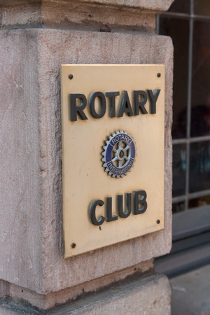Fulda, Germany - April 24, 2011: Sign of the Rotary Club in Fulda. Rotary International is an exclusive business club with over 1.2 million members worldwide.のeditorial素材