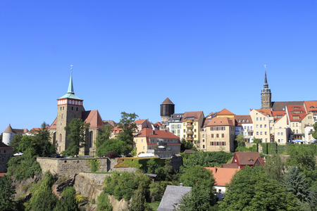 Stadtpanorama und Blick auf die Alte Wasserkunst in Bautzenの写真素材