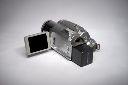 A silver digital video camera - close upの写真素材
