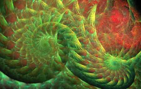 abstract spiral double flame in red and green coloursの写真素材