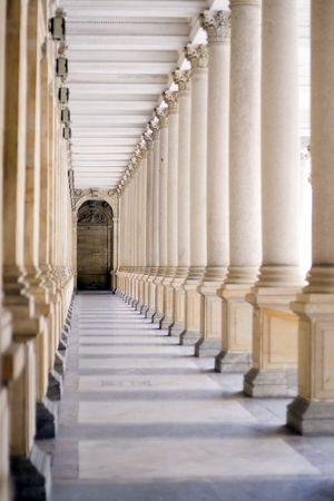 a spa colonnade with vaulting shafts of marble in Bohemian spaの写真素材