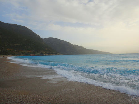 Sea. Seascape. Sea shore, beach. Sea island. Beautiful mountains. Blue summer sky. Turkey. Bright summer. Travel. For tour operators.の写真素材