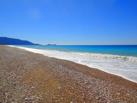 Sea. Seascape. Sea shore, beach. Sea island. Beautiful mountains. Blue summer sky. Turkey. Bright summer. Travel. For tour operators.の写真素材