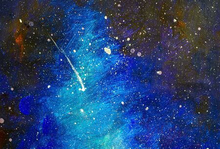 Falling star. Beautiful night starry sky, Blue Cosmos, galaxy, stars - enlarged fragment of acrylic...