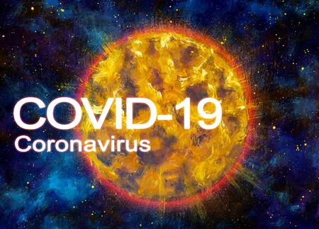 Coronavirus disease COVID-19 infection medical isolated.  pathogen respiratory influenza covid virus cells. Official name for Coronavirus disease named COVID-19, painting illustrationの写真素材