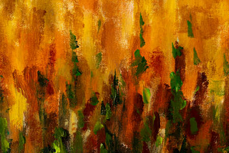 Yellow green autumn abstract textural background painting on canvasの写真素材