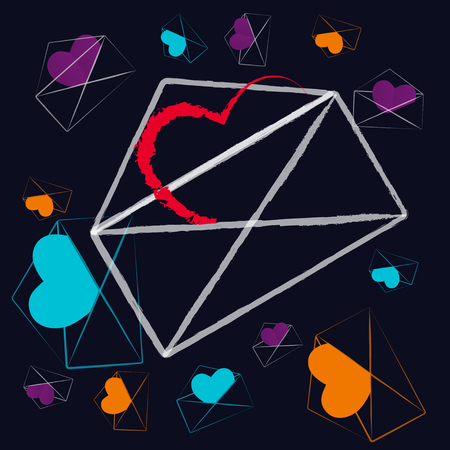 hearts, envelopes, greetings, valentines dayのイラスト素材