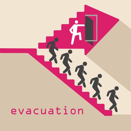 evacuation, emergency, stairs, door traveling people
