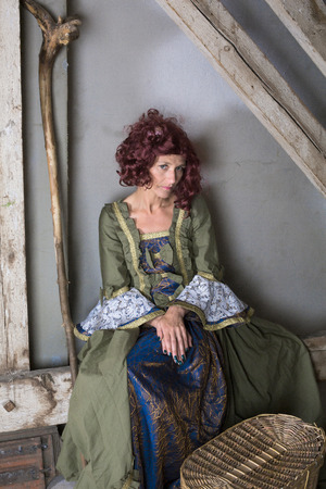 woman in an historical costume and red wigの写真素材