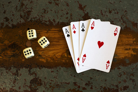 deck of cards '4 aces' and dicesの写真素材