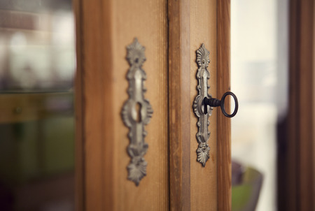 closeup of keyhole of a cabinetの写真素材