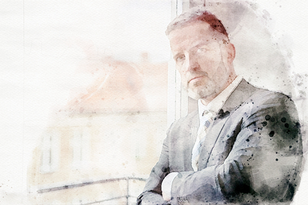 portrait of handsome businessman in watercolorsの写真素材