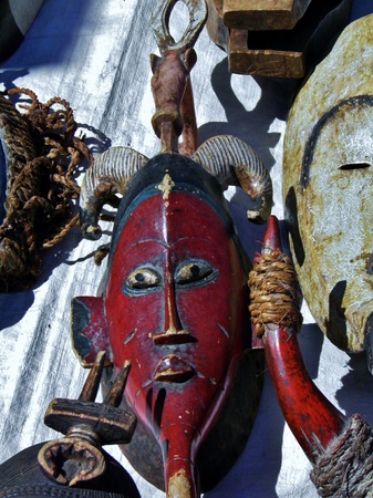 Close up of carved wooden african maskのeditorial素材