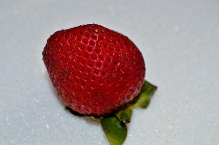 Close up of fresh strawberry on sugarの写真素材