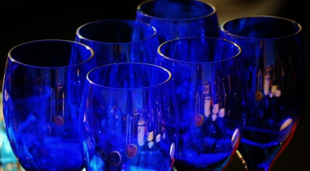 Close up of cool cobalt blue glassesの写真素材