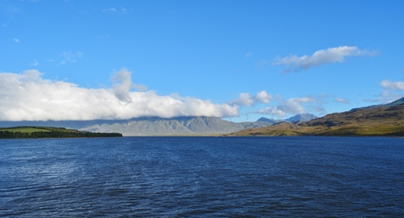 Landscape with the Theewaterskloof dam in the morning lightの写真素材