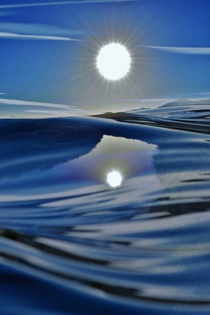 Surreal river landscape and sun in the morningの写真素材