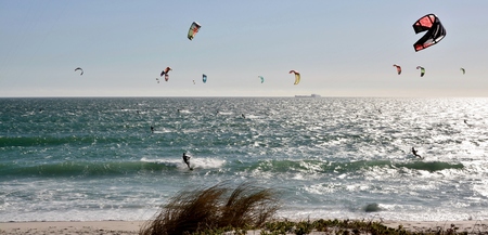 Seascape with Kitesurfer having fun in the Atlantic Oceanのeditorial素材