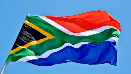 Close up of the South African flag in the wind