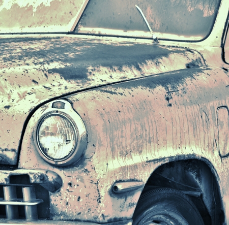 Close up of old and rusty oldtimerの写真素材