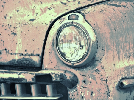 Close up of old and rusty oldtimerの写真素材