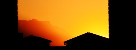 Landscape with beautiful sunset over Table Mountainの写真素材