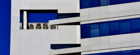 Perspective with building in blue and white