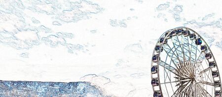 Landscape with Table Mountain and a Ferris Wheelの写真素材