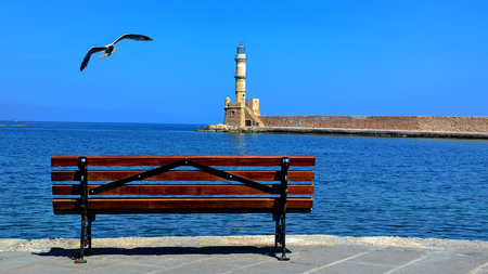 Lighthouse at the Venetian Harbor in Chaniaの写真素材