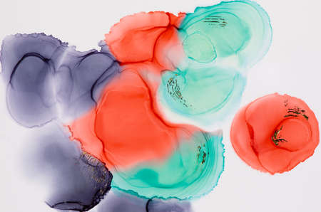Alcohol ink are modern, luxury and interesting form of art. Colourfull transparent pictures with various colors and patterns. They seem so good on any background.の写真素材