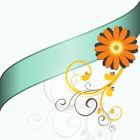 Floral light blue background with orange flower and place for textのイラスト素材