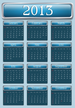 2013 Blue Calendar, Sunday start dayのイラスト素材