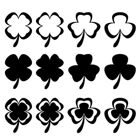 Shamrock black silhouette leaves isolated on whiteのイラスト素材