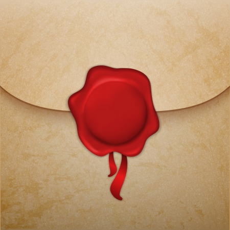 Aged paper envelope background with wax seal. Illustration contains gradient meshのイラスト素材