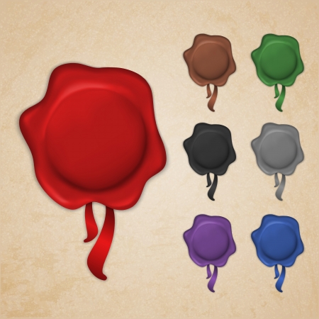 Set of wax seals with ribbons in different colorsのイラスト素材