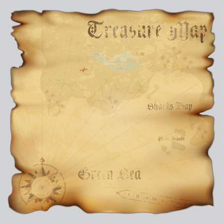 Old treasure map with wind rose compass. Highly detailed. Illustration contains gradient meshのイラスト素材