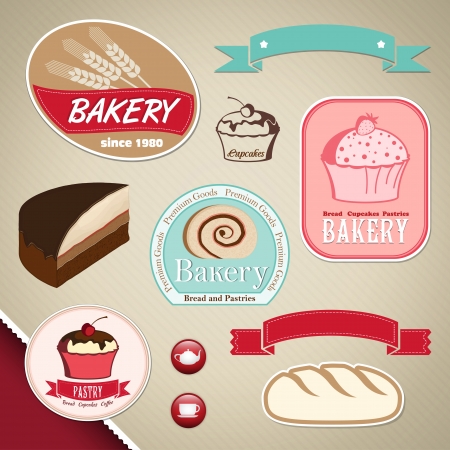 Elegant bakery and cupcakes labels, ribbonsのイラスト素材