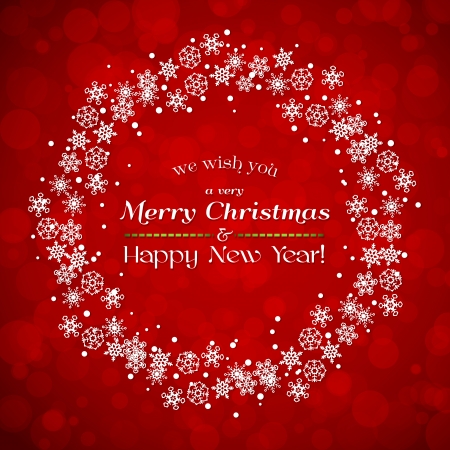 Red background with Christmas wreath made from snowflakesのイラスト素材