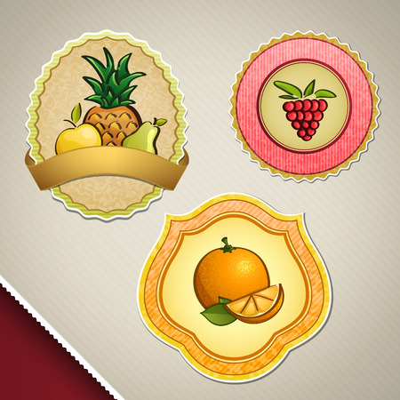 Different fruit labels - multi fruit, raspberry, orangeのイラスト素材