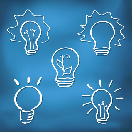 Ink style hand drawn sketch set - lightbulb iconsのイラスト素材