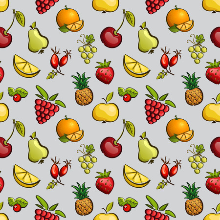 Vector seamless tiling patterns - fruits and berries. For printing on fabric, scrapbooking, gift wrap.のイラスト素材