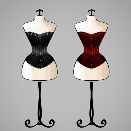 Corsets on classic female mannequins. Based on historical patternのイラスト素材