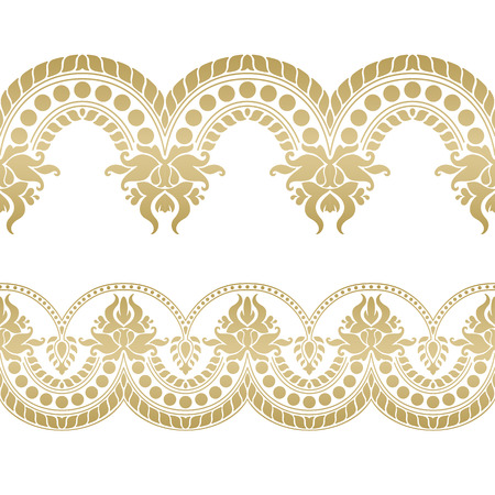 Seamless floral tiling border. Inspired by old indian ornamentsのイラスト素材