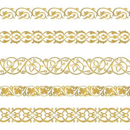 Seamless floral tiling borders. Inspired by old ottoman and arabian ornamentsのイラスト素材