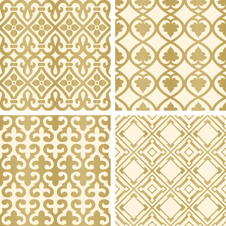 Vector seamless tiling patterns - gold ottoman ornaments. For printing on fabric, scrapbooking, gift wrap.のイラスト素材