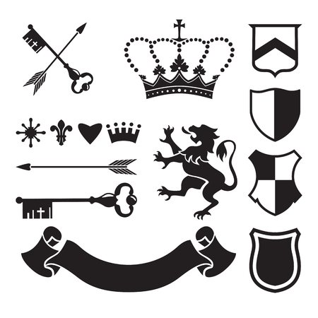 Heraldic silhouettes for signs and symbols (safety, security, military, medieval). Based on and inspired by old heraldry.のイラスト素材