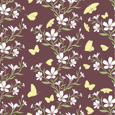 Vector seamless tiling pattern - romantic flowers. For printing on fabric, scrapbooking, gift wrap.のイラスト素材