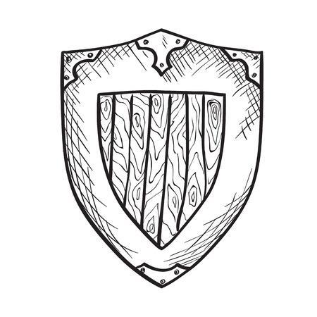 Hand drawn sketch medieval shield, ink drawing imitationのイラスト素材