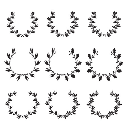 Silhouette laurel and oak wreaths in different  shapesのイラスト素材